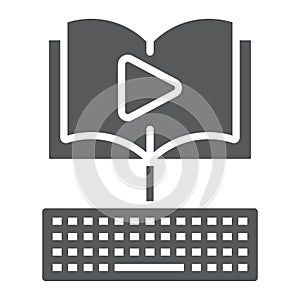 Video Lesson glyph icon, e learning and education