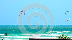 Video Many glide surf, kite board sport playing in the ocean