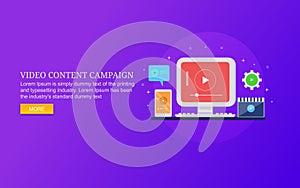 Video marketing campaign, digital content showing on computer, mobile device.