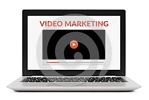 Video marketing concept on laptop computer screen