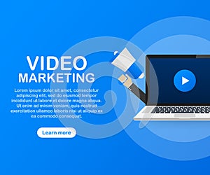 Video marketing icon concept. Making money from video with social network communication. Vector illustration.