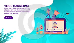 Video marketing illustration concept with character. Template for, banner, presentation, social media, poster, advertising,