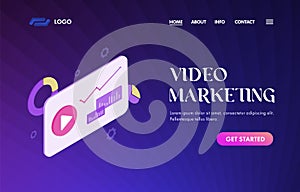 Video Marketing isometric UI UX vector web template for website header, banner, slider, landing page. Digital Media Advertising