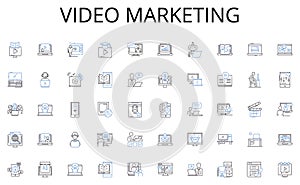 Video marketing line icons collection. Success, Achievement, Triumph, Victory, Milest, Fulfillment, Conquest vector and