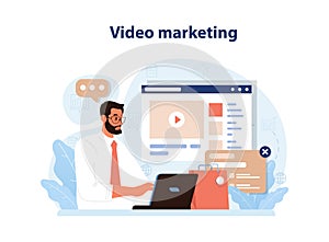 Video marketing. Online advertising on streaming vlog. E-commerce,