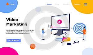 Video Marketing Vector Illustration Concept , Suitable for web landing page, ui,  mobile app, editorial design, flyer, banner, and