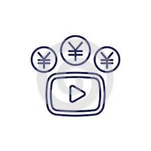 Video monetization line icon with yen