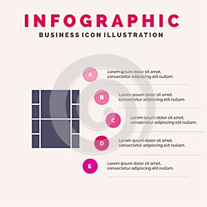 Video, Movie, Film Solid Icon Infographics 5 Steps Presentation Background