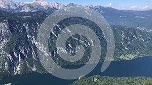 Video panorama of mountains and Bohinjsko Lake in Triglav National Park, Slovenia