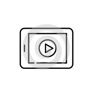 Video play button on electronic tablet. Online learning resources. Pixel perfect vector icon