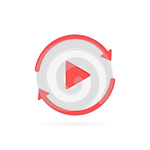 Video play button like replay icon. concept of watching on streaming video player or livestream webinar. Modern flat style vector