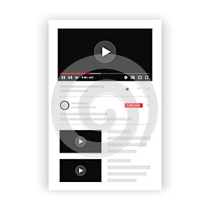 Video player application mockup template. Popular video player elements for app interface. Social media interface design