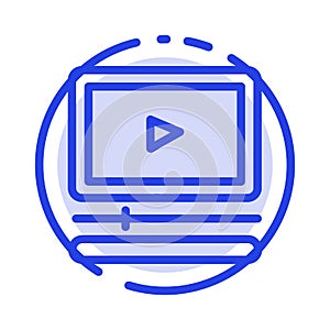 Video, Player, Audio, Mp3, Mp4 Blue Dotted Line Line Icon