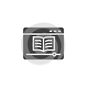 A video player with a book vector icon