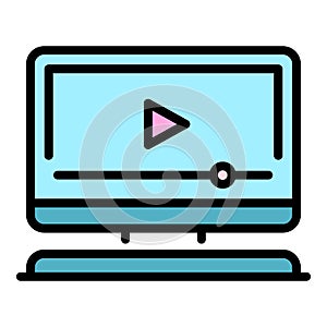 Video player on computer icon color outline vector