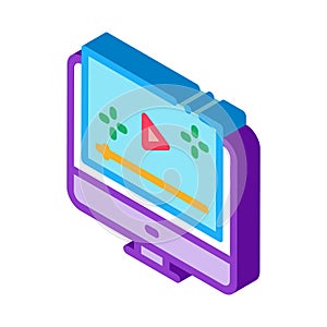 Video player computer screen isometric icon vector illustration