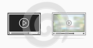 Video player frame vector screen or media movie ui window line outline and black flat illustration isolated clipart image