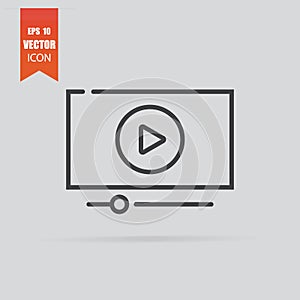 Video player icon in flat style isolated on grey background