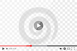 Video player isolated on transparent background. Play button, bar and menu on transparent background. Screen player with interface