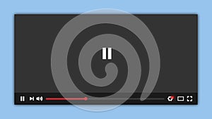 Video player play button clicked by mouse cursor animation blue screen. Media Player Video playback Interface. Multimedia player