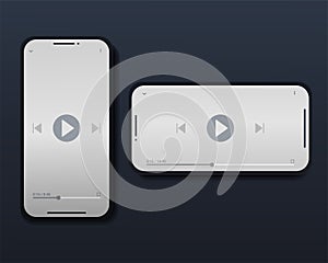 Video player on smart phone screen. Video paused, buffering. Streaming on phone. Modern design.