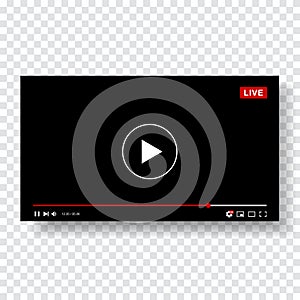 Video Player Template Design. Mockup live stream window, player. Social media concept