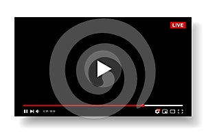 Video Player Template Design. Mockup live stream window, player. Social media concept