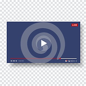 Video Player Template Design. Mockup live stream window, player. Social media concept