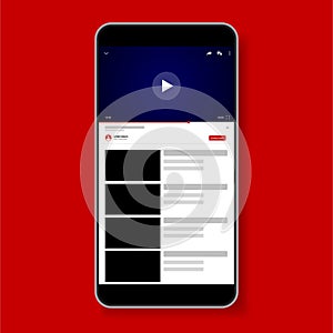 Video Player Template Design. Mockup live stream window, player. Social media concept