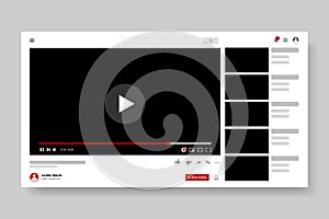 Video Player Template Design. Mockup live stream window, player. Social media concept