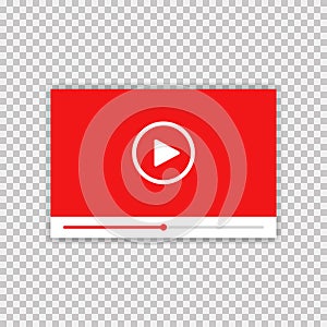 Video player. Vector isolated illustration. Media player frame on transparent background with shadow. Vector screen video player.