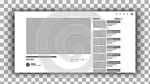Video player website interface, video screen template mockup