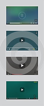 Video Player Window with Menu and Buttons Panel Vector Set.