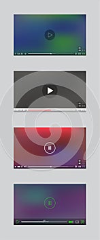 Video Player Window with Menu and Buttons Panel Vector Set.