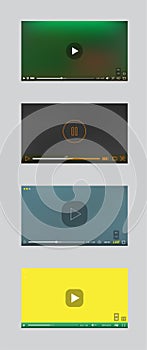 Video Player Window with Menu and Buttons Panel Vector Set.