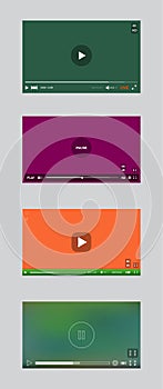 Video Player Window with Menu and Buttons Panel Vector Set.
