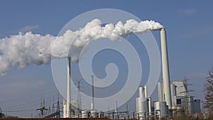 Video, Power station with chimneys and white smoke
