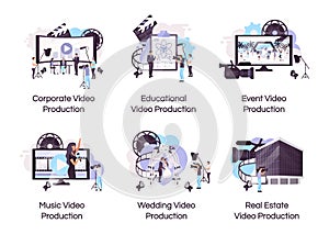 Video production flat concept icons set