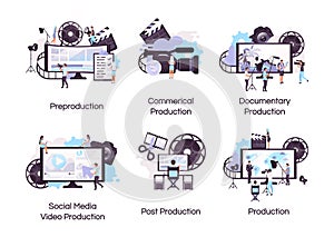 Video production flat concept icons set