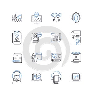 Video production industry line icons collection. Cinematography, Editing, Post-production, Scriptwriting, Lighting