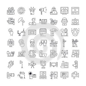 Video production linear icons, signs, symbols vector line illustration set