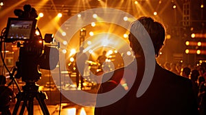 Video production of live concert with glowing stage lights