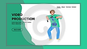 Video Production Worker Man Making Movie Vector