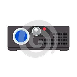 Video projector cinema vector illustration equipment icon. Film movie video projector black sign. Entertainment media screen