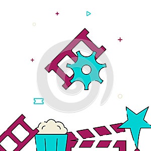 Video settings filled line icon, simple vector illustration