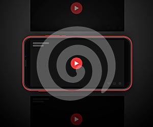 Video sharing social media carousel post with blank video screens with red play button.