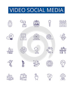 Video social media line icons signs set. Design collection of Vlogging, Streaming, StreamingLive, VideoSharing