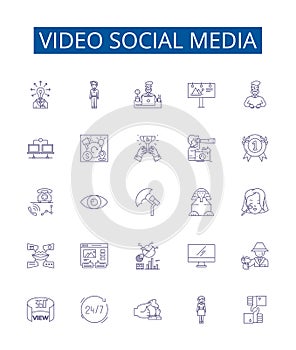 Video social media line icons signs set. Design collection of Vlogging, Streaming, StreamingLive, VideoSharing