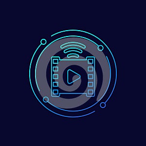 Video streaming icon with film strip, line design