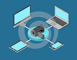 Video streaming online internet media flat 3d isometric vector